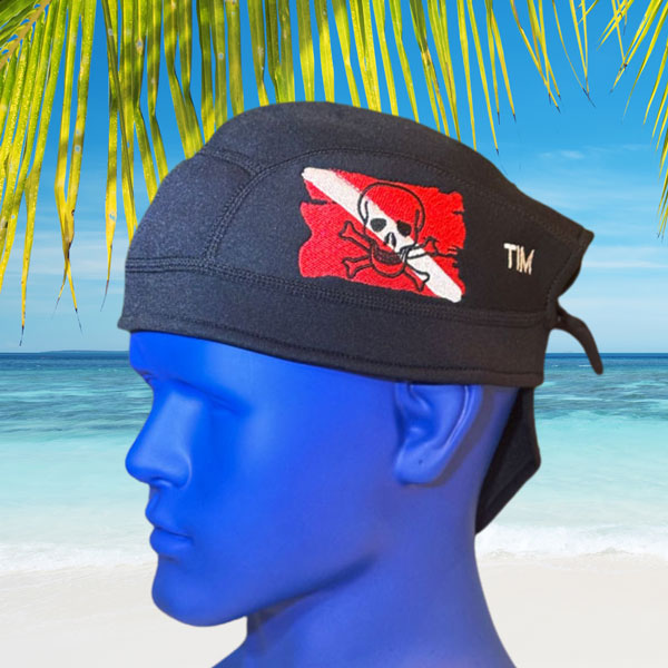 SCUBA hood skull and bones on dive flag