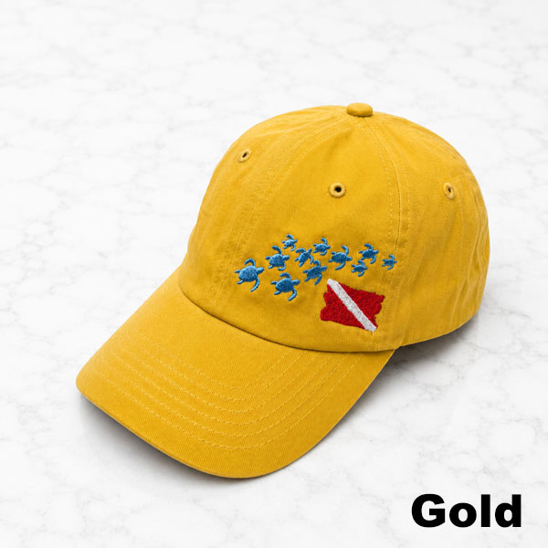 Dad cap with bunch of turtles and dive flag