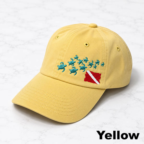 Dad cap with bunch of turtles and dive flag