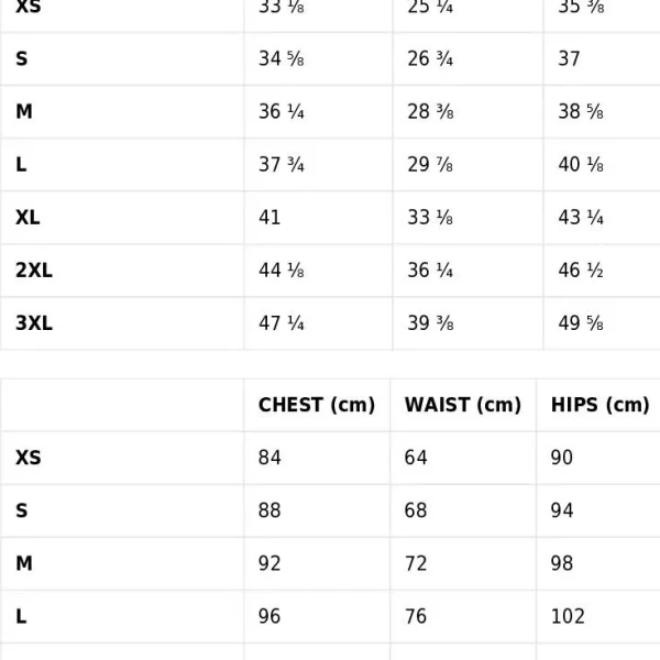 sizing chart