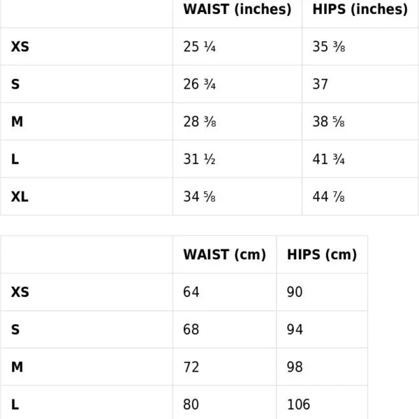 whaleshark leggings size chart