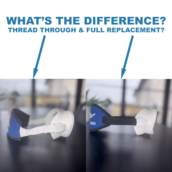 The difference between full replacement and thread through scuba mask straps