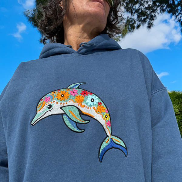 Embroidered Dolphin Hoodie