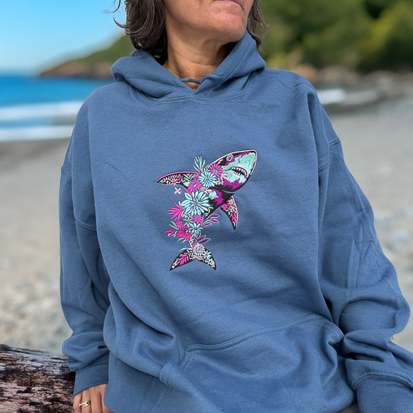 Floral Shark Embroidered Hoodie