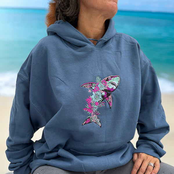 Floral Shark Embroidered Hoodie