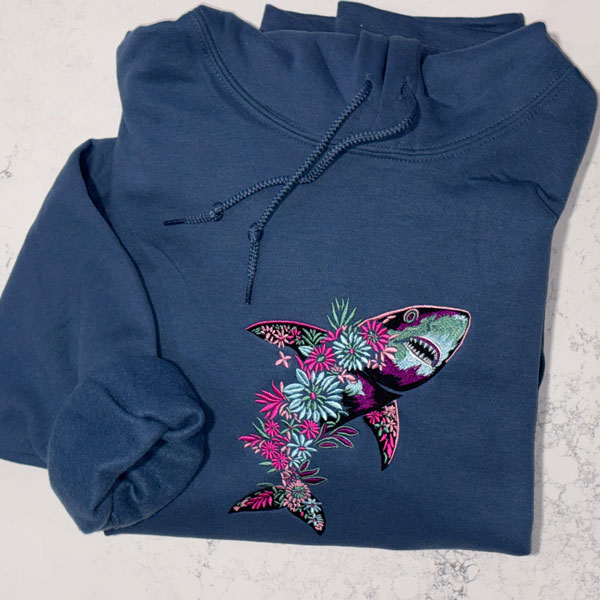 Floral Shark Embroidered Hoodie - Image 2