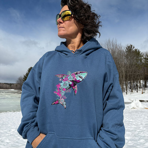 Floral Shark Embroidered Hoodie