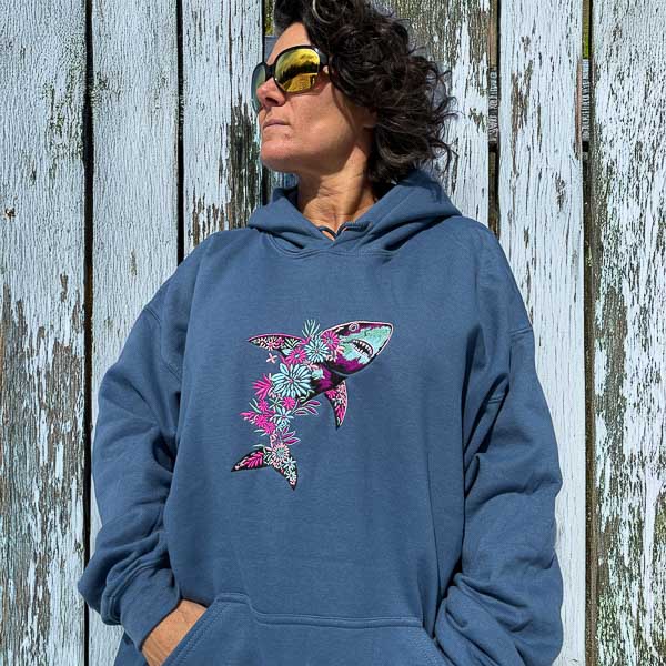 Floral Shark Embroidered Hoodie - Image 6