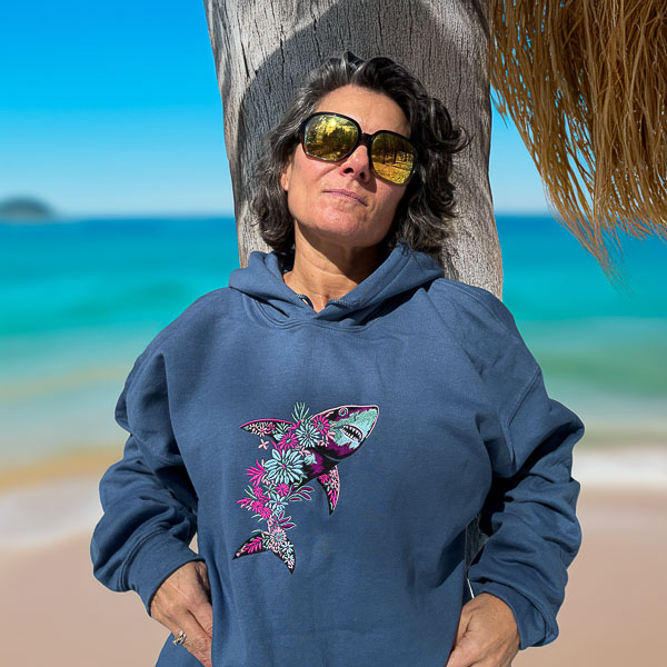 Floral Shark Embroidered Hoodie